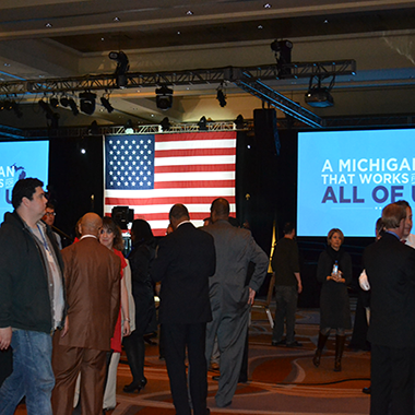 Chase Creative prepared the 40,000 square foot ballroom for the Michigan Democratic Party Convention.